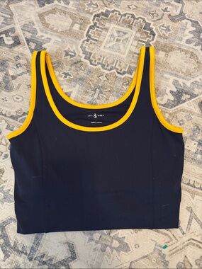 Lou & Grey Navy Yellow Contrast Trim Cropped Tank Top Small
